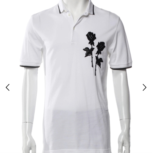Dolce & Gabbana White Polo with Black Rose Design - Picture 1 of 3